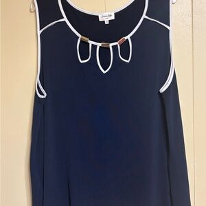Navy Sleeveless Tank with White Trim